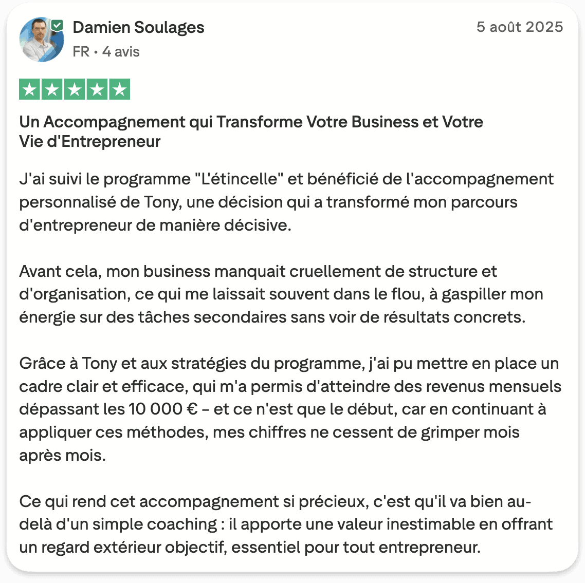 Damien Soulages Trustpilot